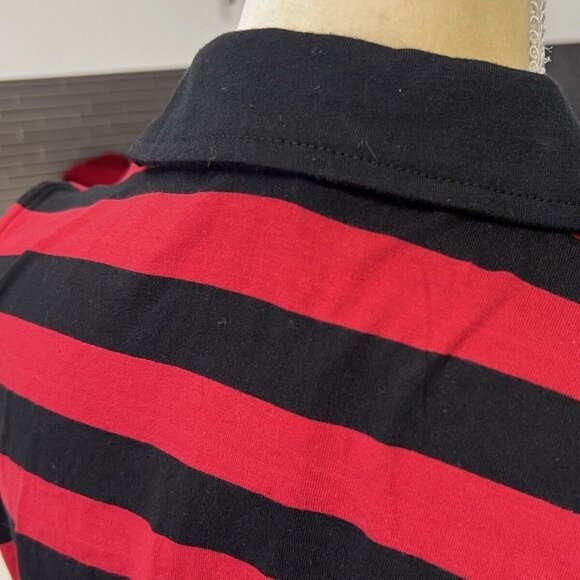 Hot Topic Black & Red Stripe Cold Shoulder Long Sleeve Polo Shirt Size M Medium - Picture 5 of 6